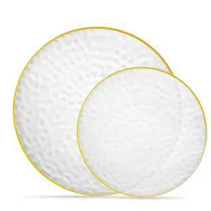 32 Piece Combo Plates Set includes 16-7'' inch Plates & 16-9'' inch Plate Clear Plastic Organic Hammered Design Party Dishes Gold Rim, Elegant, Tableware, Dishes, 32 Piece Combo Plates Set includes 16-7'' inch Plates & 16-9'' inch Plate Clear Plastic Organic Hammered Design Party Dishes Gold Rim, Elegant, Tableware, Dishes,
