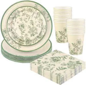 96 Pieces Sage Green Floral Party Supplies Elegant Floral Disposable Tableware Set Includes 9 Inch and 7 Inch Paper Plates, Cups, Napkins Serves 24 Guests for Birthday Baby Shower Wedding 96 Pieces Sage Green Floral Party Supplies Elegant Floral Disposable Tableware Set Includes 9 Inch and 7 Inch Paper Plates, Cups, Napkins Serves 24 Guests for Birthday Baby Shower Wedding