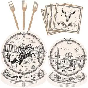 96Pcs Cowboy Party Decorations Set Disposable West Themed Party Tableware 96Pcs Cowboy Party Decorations Set Disposable West Themed Party Tableware