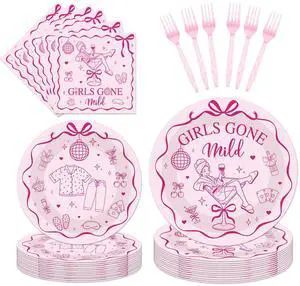 Girls Gone Mild Bachelorette Decor, 96Pcs Pink Plates Napkins Forks Paper Disposable Tableware Set, Girl Night Decorations for Sleepover Bridal Bachelorette Shower Party Supplies, Serves 24 Girls Gone Mild Bachelorette Decor, 96Pcs Pink Plates Napkins Forks Paper Disposable Tableware Set, Girl Night Decorations for Sleepover Bridal Bachelorette Shower Party Supplies, Serves 24