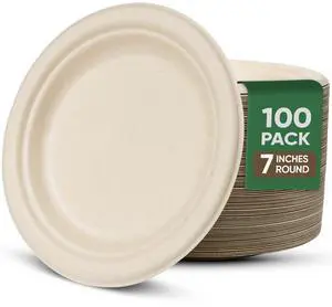 Brown Disposable Paper Plate 7 inch,100% Compostable,100 Pack Brown Disposable Paper Plate 7 inch,100% Compostable,100 Pack