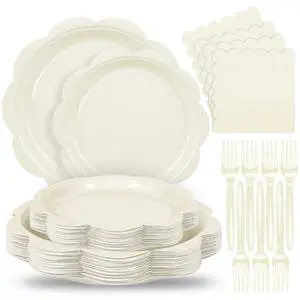 96 Pcs Ivory Paper Plates and Napkins Set Party Supplies Serve for 24 Guest 96 Pcs Ivory Paper Plates and Napkins Set Party Supplies Serve for 24 Guest