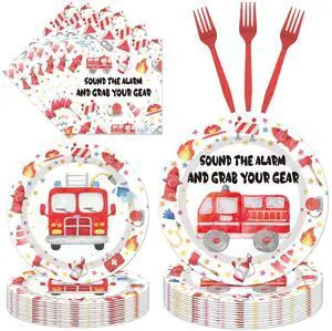 Firetruck Birthday Party Decorations - 96PCS Fire Truck Plates and Napkins Party Supplies Firefighter Birthday Decorations Fireman Themed Disposable Tableware Set Serve 24 Guests Firetruck Birthday Party Decorations - 96PCS Fire Truck Plates and Napkins Party Supplies Firefighter Birthday Decorations Fireman Themed Disposable Tableware Set Serve 24 Guests