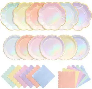 72 Pcs 24 Guests Iridescent Pastel Party Plates and Napkins Rainbow Scalloped Paper Plates Napkins Disposable Tableware for Summer Camping Bridal Shower Wedding Birthday Party Supplies 72 Pcs 24 Guests Iridescent Pastel Party Plates and Napkins Rainbow Scalloped Paper Plates Napkins Disposable Tableware for Summer Camping Bridal Shower Wedding Birthday Party Supplies