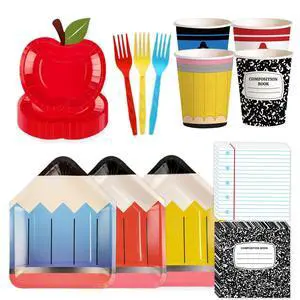 120 PCS Back to School Party Supplies, School Paper Plates and Napkins Set for 24 Guests, Pencil Shaped Plates, Composition Book & Notebook Napkins, 9 oz Cups, Forks, Classroom First Day of School 120 PCS Back to School Party Supplies, School Paper Plates and Napkins Set for 24 Guests, Pencil Shaped Plates, Composition Book & Notebook Napkins, 9 oz Cups, Forks, Classroom First Day of School