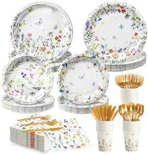 Wildflower Party Supplies Set, Disposable Tableware, Serves 20 Wildflower Party Supplies Set, Disposable Tableware, Serves 20