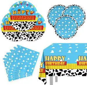 73pcs Birthday Party Supplies Include Paper Plates Napkins Tablecloth 73pcs Birthday Party Supplies Include Paper Plates Napkins Tablecloth