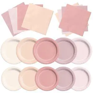 Pink Birthday Decorations - 60pcs Retro Dusty Pink Plates & Napkins Kit Boho Theme Tableware for Baby Shower,Wedding, Bridal Shower Pink Birthday Decorations - 60pcs Retro Dusty Pink Plates & Napkins Kit Boho Theme Tableware for Baby Shower,Wedding, Bridal Shower