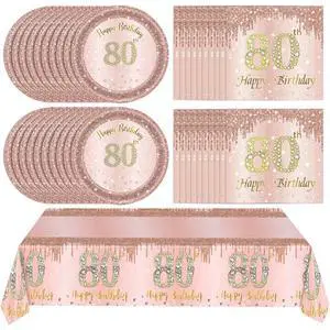41Pcs 80th Birthday Decorations, Rose Gold Birthday Party Supplies Include 20Pcs Plates 20Pcs Napkins and 1Piece Tablecloth, Sweet Eighty Year Old Birth Party Tableware for Girl Ladies Women 41Pcs 80th Birthday Decorations, Rose Gold Birthday Party Supplies Include 20Pcs Plates 20Pcs Napkins and 1Piece Tablecloth, Sweet Eighty Year Old Birth Party Tableware for Girl Ladies Women