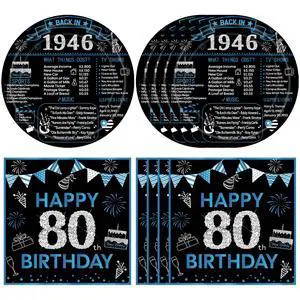 40Pcs 80th Birthday Decorations for Men Women, Back in 1946 Birthday Party Supplies Includes Blue Vintage Cheers to 80 Years Disposable Paper Plates Napkins Favors, Serve 20 40Pcs 80th Birthday Decorations for Men Women, Back in 1946 Birthday Party Supplies Includes Blue Vintage Cheers to 80 Years Disposable Paper Plates Napkins Favors, Serve 20