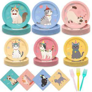 96PCS Cute Cat Party Plates and Napkins for Party Supplies Pet Theme Party Paper Tableware Set With Forks Serve 24 Guests Cat Disposable Dinnerware for Birthday Baby Shower Party Supplies 96PCS Cute Cat Party Plates and Napkins for Party Supplies Pet Theme Party Paper Tableware Set With Forks Serve 24 Guests Cat Disposable Dinnerware for Birthday Baby Shower Party Supplies