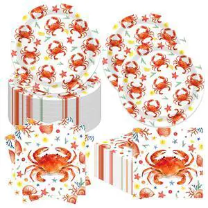 64 Pcs Crab Paper Plates and Napkins Set, 24x 7 Inch Crab Paper Plates, 40x 6.5 Inch Crab Paper Napkins, Ocean Beach Theme Disposable Party Tableware for Crab Feast Seafood Birthday BBQ 64 Pcs Crab Paper Plates and Napkins Set, 24x 7 Inch Crab Paper Plates, 40x 6.5 Inch Crab Paper Napkins, Ocean Beach Theme Disposable Party Tableware for Crab Feast Seafood Birthday BBQ
