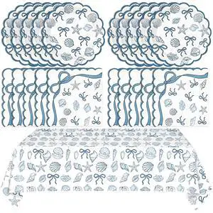 40PCS Seashell Birthday Party Decorations Blue Bow Beach Style Tableware Kit Include Starfish Coral Disposable Paper Plates and Napkins,Tablecloth Set for The Summer I Turned Pretty Party Decor 40PCS Seashell Birthday Party Decorations Blue Bow Beach Style Tableware Kit Include Starfish Coral Disposable Paper Plates and Napkins,Tablecloth Set for The Summer I Turned Pretty Party Decor