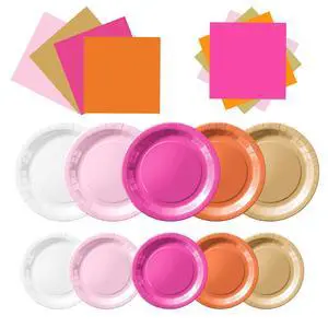 60Pcs Pink and Orange Plates and Napkins Party Decorations,Serves 20 60Pcs Pink and Orange Plates and Napkins Party Decorations,Serves 20