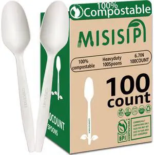 100Count 100% Compostable spoons Eco-friendly HeavyDuty spoons 100Count 100% Compostable spoons Eco-friendly HeavyDuty spoons