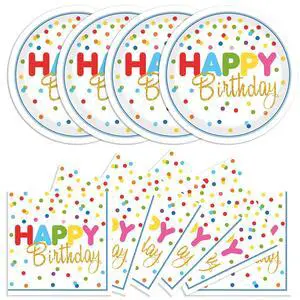 40Pcs Birthday Party Supplies Paper Plates and Napkins, Colorful Polka Dot Themed Dinner Plates Napkins Disposable Tableware Set for Birthday Party Decorations Serve 20 40Pcs Birthday Party Supplies Paper Plates and Napkins, Colorful Polka Dot Themed Dinner Plates Napkins Disposable Tableware Set for Birthday Party Decorations Serve 20