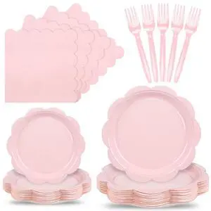 96 Pcs Pink Paper Plates and Napkins Set Party Supplies Serve for 24 Guests 96 Pcs Pink Paper Plates and Napkins Set Party Supplies Serve for 24 Guests