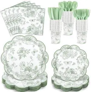 25Set Sage Green Floral Plates and Napkins Bridal Shower Dinnerware 25Set Sage Green Floral Plates and Napkins Bridal Shower Dinnerware