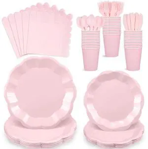 175 Pcs Pink Paper Plates and Napkins Disposable Tableware Serve 25 Guest 175 Pcs Pink Paper Plates and Napkins Disposable Tableware Serve 25 Guest