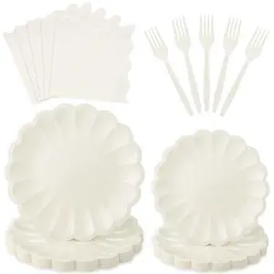 96 Pcs Ivory Paper Plates and Napkins Party Supplies Serve 24 Guests 96 Pcs Ivory Paper Plates and Napkins Party Supplies Serve 24 Guests