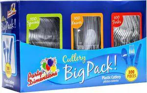 300 Count Plastic Cutlery Combo Box, Disposable Clear Plastic Silverware Utensils Set, 100 Forks, 100 Spoons, 100 Knives 300 Count Plastic Cutlery Combo Box, Disposable Clear Plastic Silverware Utensils Set, 100 Forks, 100 Spoons, 100 Knives