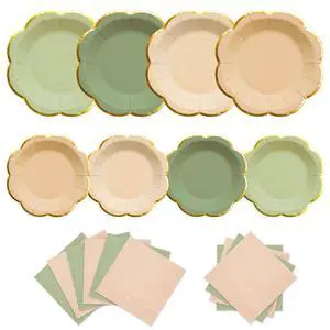 60pcs Sage Green and Nude Disposable Paper Plates & Napkins Set for 20 60pcs Sage Green and Nude Disposable Paper Plates & Napkins Set for 20
