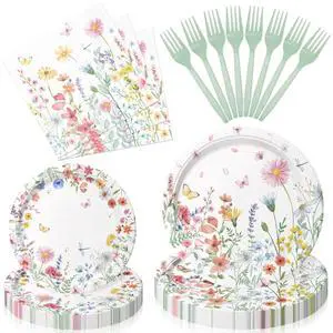 96 Pieces Spring Wildflower Floral Tableware Set Garden Flower Disposable Plates, Napkins for Spring Birthday, Bridal Shower, Tea Party, and Mothers Day Celebrations Serves 24 Guests 96 Pieces Spring Wildflower Floral Tableware Set Garden Flower Disposable Plates, Napkins for Spring Birthday, Bridal Shower, Tea Party, and Mothers Day Celebrations Serves 24 Guests