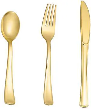 60PCS Gold Plastic Silverware, Heavy Duty Disposable Utensils/Cutlery 60PCS Gold Plastic Silverware, Heavy Duty Disposable Utensils/Cutlery