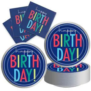 40Pcs Blue Happy Birthday Decorations - Birthday Party or Baby Shower Supplies Disposable Tableware Paper Blue Plates and Napkins Set for 20 Guests 40Pcs Blue Happy Birthday Decorations - Birthday Party or Baby Shower Supplies Disposable Tableware Paper Blue Plates and Napkins Set for 20 Guests