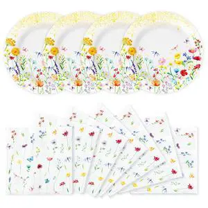 50 PCS Wildflower Spring Paper Plates and Napkins Set Serve 25 50 PCS Wildflower Spring Paper Plates and Napkins Set Serve 25