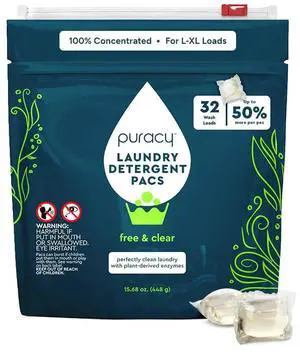 Laundry Detergent Pods with 2 Bio-Powered Enzymes, Free and Clear for Sensitive Skin, Non Toxic Richly Concentrated Washing Detergent Pods, 32 Ct Laundry Detergent Pods with 2 Bio-Powered Enzymes, Free and Clear for Sensitive Skin, Non Toxic Richly Concentrated Washing Detergent Pods, 32 Ct
