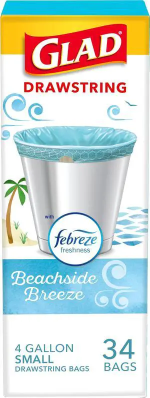 Odorshield Small Drawstring Trash Bags, 4 Gal, Febreze Beachside Breeze, 34 Ct, Pack May Vary Odorshield Small Drawstring Trash Bags, 4 Gal, Febreze Beachside Breeze, 34 Ct, Pack May Vary