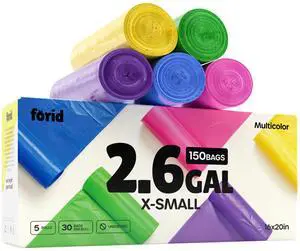 Small Trash Bags for Bathroom - 2.6 Gallon Garbage Bags Unscented,Extra Thick Strong Wastebasket Can Liners for Home Office Bedroom,150 Bags Multi Colored Small Trash Bags for Bathroom - 2.6 Gallon Garbage Bags Unscented,Extra Thick Strong Wastebasket Can Liners for Home Office Bedroom,150 Bags Multi Colored