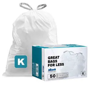 Custom Fit Trash Bags, Compatible with Code K (50 Count) White Drawstring Garbage Liners 10 Gallon / 38 Liters 24" x 28" Custom Fit Trash Bags, Compatible with Code K (50 Count) White Drawstring Garbage Liners 10 Gallon / 38 Liters 24" x 28"