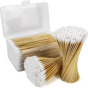 6" Long Cotton Swabs in Storage Box, Sturdy Bamboo Handle, 500 Count 6" Long Cotton Swabs in Storage Box, Sturdy Bamboo Handle, 500 Count