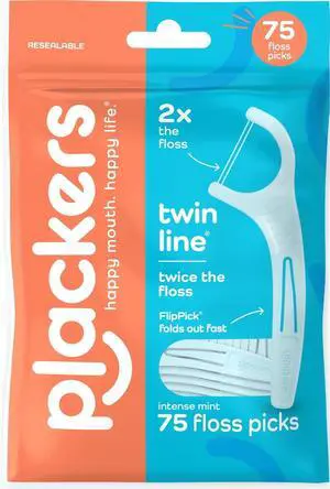 Twin Line Floss Picks, Intense Mint, 75 Count Twin Line Floss Picks, Intense Mint, 75 Count
