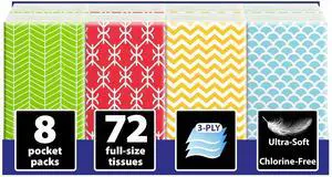 Travel Tissues, 8-Pack, 72 Soft 3-Ply Sheets, Geometric Design Travel Tissues, 8-Pack, 72 Soft 3-Ply Sheets, Geometric Design