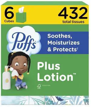 Facial Tissue Plus Lotion, Mega Cube Box, 72 Tissues Per Box, 6 Count Facial Tissue Plus Lotion, Mega Cube Box, 72 Tissues Per Box, 6 Count