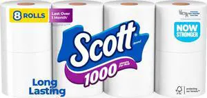 1000 Toilet Paper, 8 Rolls, Septic-Safe, 1-Ply Toilet Tissue 1000 Toilet Paper, 8 Rolls, Septic-Safe, 1-Ply Toilet Tissue