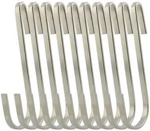 Flat Style Premium Stainless Steel S Hook Cookware Universal Pot Rack Hooks Sturdy Hanging Hooks - Multiple uses for Kitchenware, Pots, Utensils, Plants, Towels - Set of 10 Flat Style Premium Stainless Steel S Hook Cookware Universal Pot Rack Hooks Sturdy Hanging Hooks - Multiple uses for Kitchenware, Pots, Utensils, Plants, Towels - Set of 10