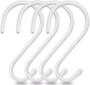 4 Pack Large S Hooks for Hanging Heavy Duty, 6 inch Non Slip Vinyl Coated Metal Closet S Hooks for Hanging Kitchen Utensil Pot Pan Cups Clothes Jeans Towels Hats Bags Plants (White) 4 Pack Large S Hooks for Hanging Heavy Duty, 6 inch Non Slip Vinyl Coated Metal Closet S Hooks for Hanging Kitchen Utensil Pot Pan Cups Clothes Jeans Towels Hats Bags Plants (White)