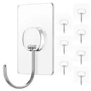 Adhesive Wall Hooks No Drill Large Clear Heavy Duty,13LB Sticky 8 Pack Adhesive Wall Hooks No Drill Large Clear Heavy Duty,13LB Sticky 8 Pack