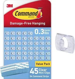 Clear Indoor Mini Light Clips Value Pack, 45 Clips, 54 Strips, Damage-Free String Light Hangers for Home, Room, Wall, Office, and Dorm Decor, Great for Cable Management, Holds up to 0.3 lb Clear Indoor Mini Light Clips Value Pack, 45 Clips, 54 Strips, Damage-Free String Light Hangers for Home, Room, Wall, Office, and Dorm Decor, Great for Cable Management, Holds up to 0.3 lb