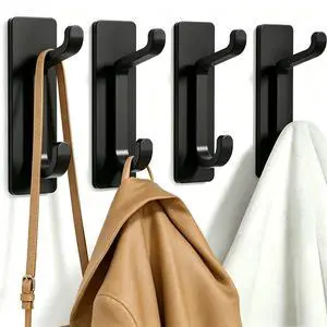 Self Adhesive Wall Hooks for Hanging: Extra Strong 13 LB, Hook for Coat, Towel in Bathrooms, Shower, Kitchen, Wall, Door Hook, Black 4 Pack Self Adhesive Wall Hooks for Hanging: Extra Strong 13 LB, Hook for Coat, Towel in Bathrooms, Shower, Kitchen, Wall, Door Hook, Black 4 Pack