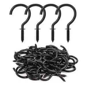 Screw Hooks, 1-1/4 Inch Metal Screw in Cup Hooks, Black, 50 Pcs Screw Hooks, 1-1/4 Inch Metal Screw in Cup Hooks, Black, 50 Pcs