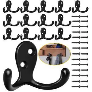 14 Pack Coat Hooks, Heavy Duty Double Prong Coat Hooks Wall Mounted with 28 Screws, No Rust Black Metal Wall Hooks for Hanging Towel, Coat, Bag, Hat, Cup, Key 14 Pack Coat Hooks, Heavy Duty Double Prong Coat Hooks Wall Mounted with 28 Screws, No Rust Black Metal Wall Hooks for Hanging Towel, Coat, Bag, Hat, Cup, Key