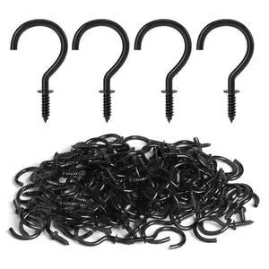 Screw Hooks, 1 Inch Metal Screw in Cup Hooks, Black, 100 Pcs Screw Hooks, 1 Inch Metal Screw in Cup Hooks, Black, 100 Pcs