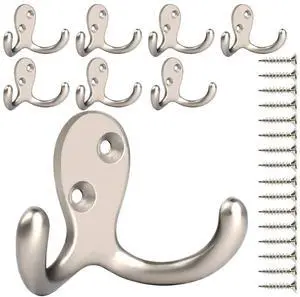 8 Pack Silvery Double Prong Coat Hooks Wall Mounted with 16 Screws 8 Pack Silvery Double Prong Coat Hooks Wall Mounted with 16 Screws