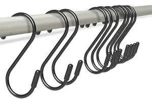 Heavy Duty Metal S-Hooks for Hanging, 3 Inch 10 Pack Vinyl Coated S Hooks for Hanging Plants, Kitchen Utensils, Bags, Jeans, Pots (Black) Heavy Duty Metal S-Hooks for Hanging, 3 Inch 10 Pack Vinyl Coated S Hooks for Hanging Plants, Kitchen Utensils, Bags, Jeans, Pots (Black)