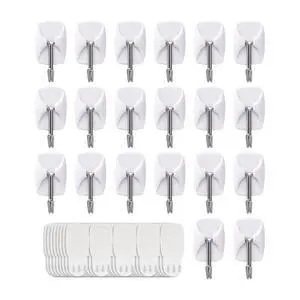 White Wall Hooks for Hanging, 20 Hooks+40 Strips, No Tools, Value Pack (S) White Wall Hooks for Hanging, 20 Hooks+40 Strips, No Tools, Value Pack (S)